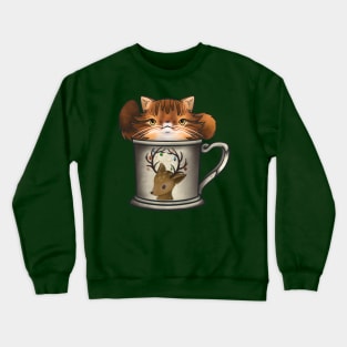 Fluffy Orange Tabby in a Reindeer Holiday Mug for Christmas Crewneck Sweatshirt